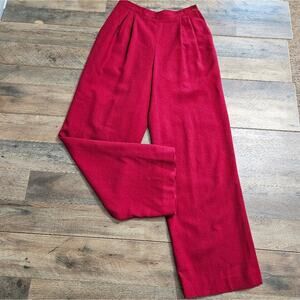 Vintage 100% Wool Red High Rise Pleated Dress Pants 10 Holiday Festive Career